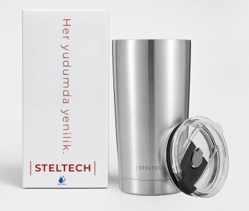 Steltech Cup – Paslanmaz Çelik Termos/Mug , Çelik Pipetli, Ekstra Sürgülü Kapak ve Temizleme fırçalı