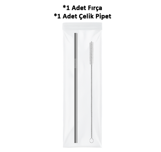 Steltech Cup 1 Adet Paslanmaz Çelik Metal Pipet ve 1 Adet Pipet Temizleme Fırçası